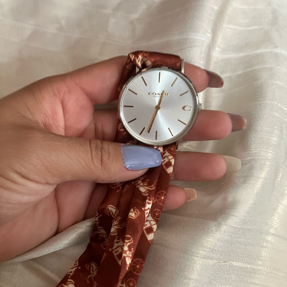 Coach Women's Silver and Burgundy Watch